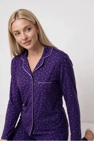 Pjs 30167 Kadın Uzun Kol Puantiyeli Düğmeli Pijama Takımı Pjs 30167 Kadın Uzun Kol Puantiyeli Düğmeli Pijama Takımı