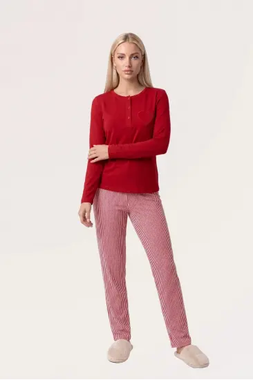 Pjs 30148 Kadın Uzun Kol Kalpli Pijama Takımı Pjs 30148 Kadın Uzun Kol Kalpli Pijama Takımı