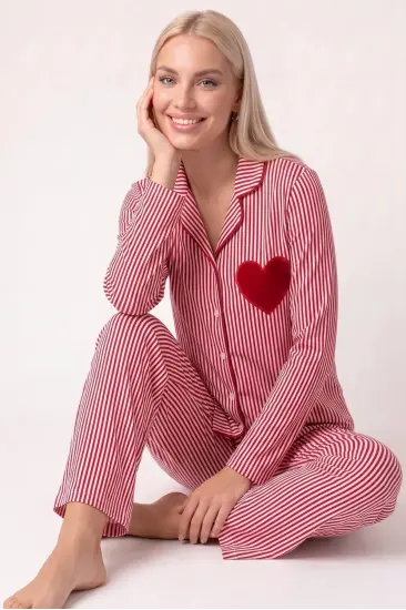 Pjs 30144 Kadın Çizgili Uzun Kol Pijama Takımı