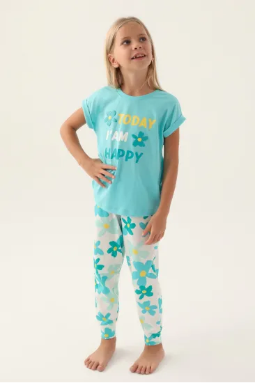 Roly Poly 3394-2 Kız Çocuk Çiçekli Kısa Kol Pijama Takım