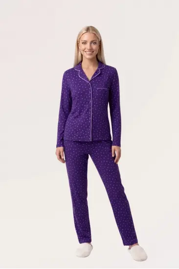Pjs 30167 Kadın Uzun Kol Puantiyeli Düğmeli Pijama Takımı Pjs 30167 Kadın Uzun Kol Puantiyeli Düğmeli Pijama Takımı