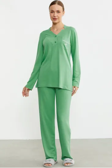 Sementa 76438 Yarım Düğmeli Cep Detaylı Pijama Takım Sementa 76438 Yarım Düğmeli Cep Detaylı Pijama Takım