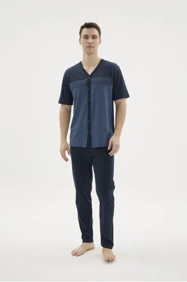 Kocabey KKT-26154 Erkek V Yaka Boydan Düğmeli Pijama Takımı Kocabey KKT-26154 Erkek V Yaka Boydan Düğmeli Pijama Takımı