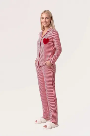 Pjs 30144 Kadın Çizgili Uzun Kol Pijama Takımı