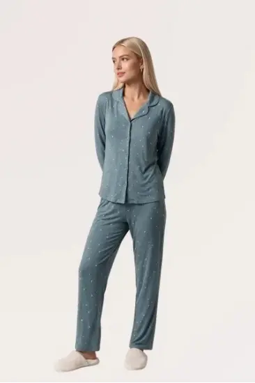 Pjs 30198 Kadın Önden Düğmeli Uzun Kol Pijama Takımı Pjs 30198 Kadın Önden Düğmeli Uzun Kol Pijama Takımı