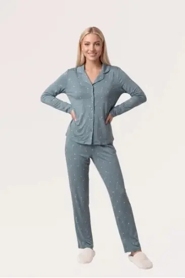 Pjs 30198 Kadın Önden Düğmeli Uzun Kol Pijama Takımı Pjs 30198 Kadın Önden Düğmeli Uzun Kol Pijama Takımı