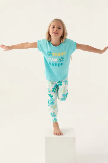 Roly Poly 3394-2 Kız Çocuk Çiçekli Kısa Kol Pijama Takım