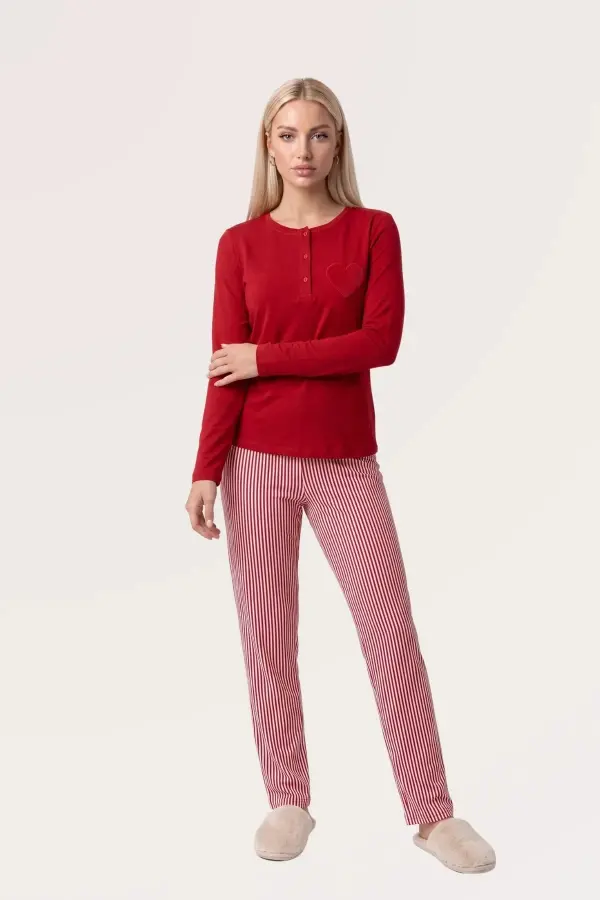 Pjs 30148 Kadın Uzun Kol Kalpli Pijama Takımı Pjs 30148 Kadın Uzun Kol Kalpli Pijama Takımı