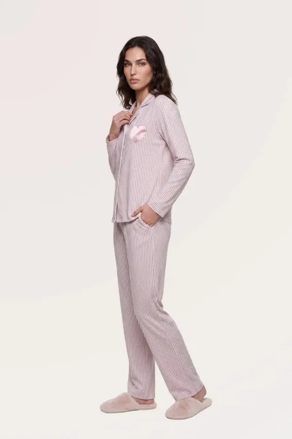 Pjs 30145 Kadın Uzun Kol Çizgili Pijama Takımı Pjs 30145 Kadın Uzun Kol Çizgili Pijama Takımı