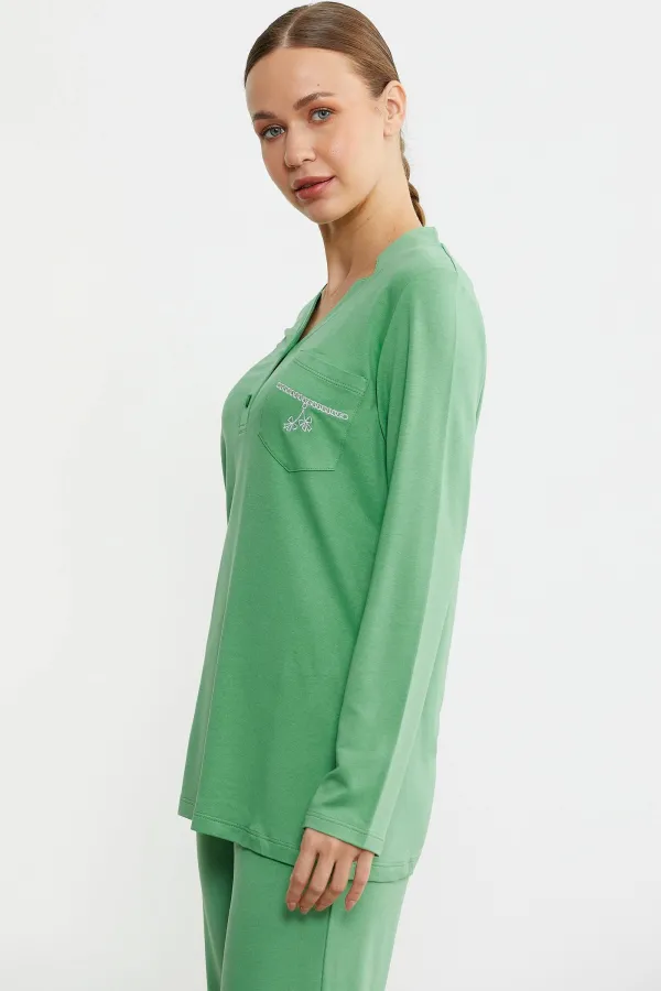 Sementa 76438 Yarım Düğmeli Cep Detaylı Pijama Takım Sementa 76438 Yarım Düğmeli Cep Detaylı Pijama Takım