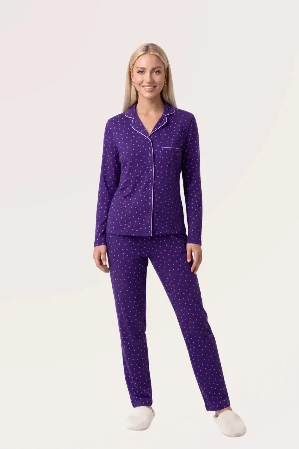 Pjs 30167 Kadın Uzun Kol Puantiyeli Düğmeli Pijama Takımı Pjs 30167 Kadın Uzun Kol Puantiyeli Düğmeli Pijama Takımı