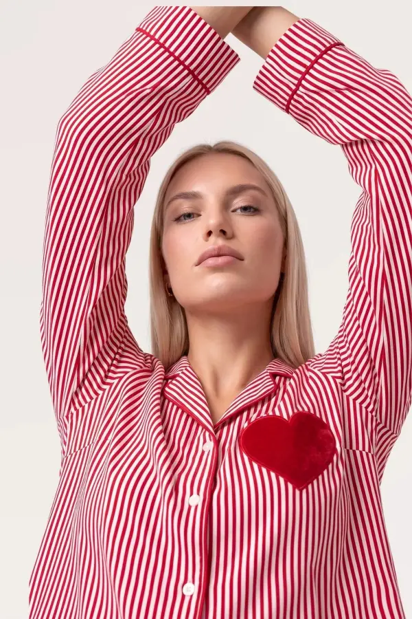 Pjs 30144 Kadın Çizgili Uzun Kol Pijama Takımı