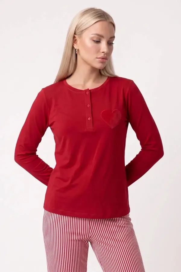 Pjs 30148 Kadın Uzun Kol Kalpli Pijama Takımı Pjs 30148 Kadın Uzun Kol Kalpli Pijama Takımı