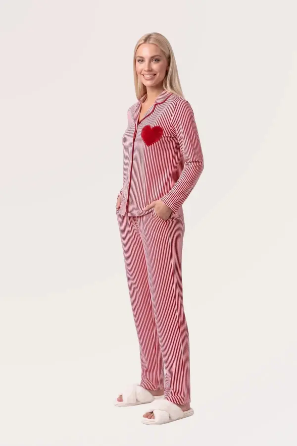 Pjs 30144 Kadın Çizgili Uzun Kol Pijama Takımı