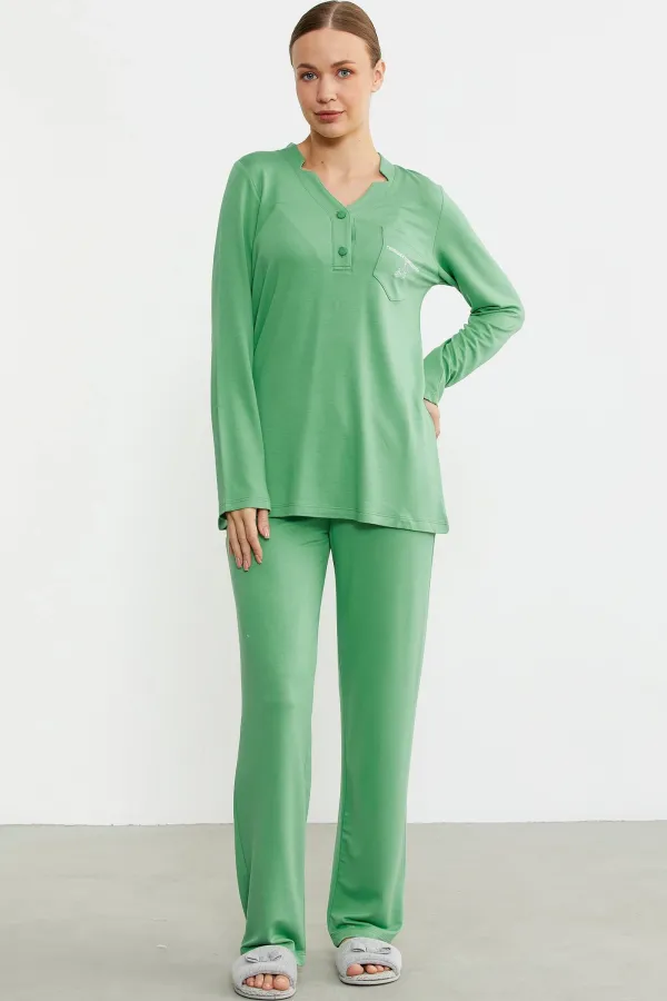 Sementa 76438 Yarım Düğmeli Cep Detaylı Pijama Takım Sementa 76438 Yarım Düğmeli Cep Detaylı Pijama Takım
