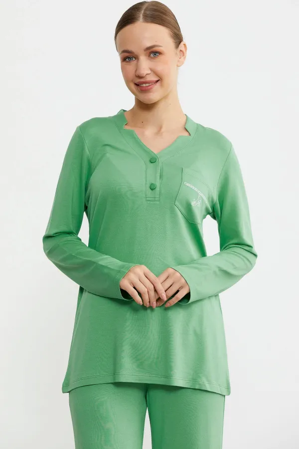 Sementa 76438 Yarım Düğmeli Cep Detaylı Pijama Takım Sementa 76438 Yarım Düğmeli Cep Detaylı Pijama Takım