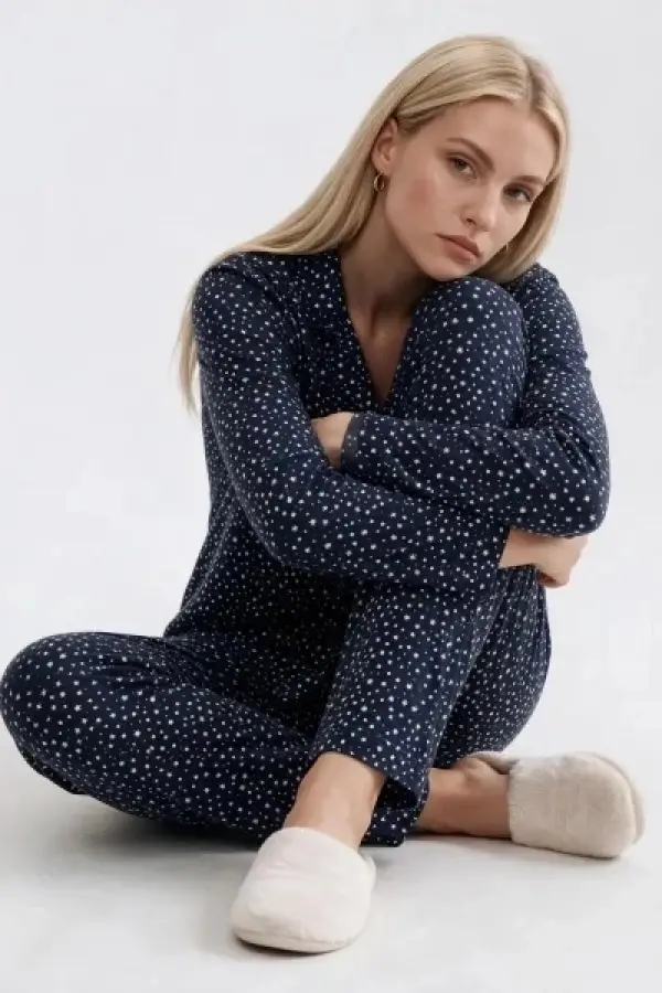 Pjs 30182 Kadın Uzun Kol Önden Düğmeli Pijama Takımı Pjs 30182 Kadın Uzun Kol Önden Düğmeli Pijama Takımı