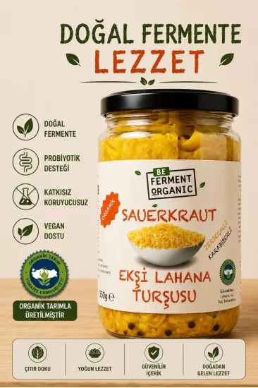 Organik Fermente Turşu Sauerkraut Zerdeçallı - Karabiberli Ekşi Lahana Turşusu 660 gr Organik Fermente Turşu Sauerkraut Zerdeçallı - Karabiberli Ekşi Lahana Turşusu 660 gr