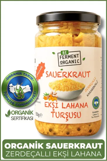 Organik Fermente Turşu Sauerkraut Zerdeçallı - Karabiberli Ekşi Lahana Turşusu 660 gr Organik Fermente Turşu Sauerkraut Zerdeçallı - Karabiberli Ekşi Lahana Turşusu 660 gr