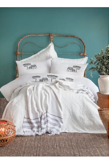 Çift Kişilik Aleph White Timeless Yatak Örtüsü Nevresim Prime Set