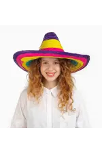 Sombrero Meksika Şapkası Renkli Örme Hasır Çocuk Boy Sombrero Meksika Şapkası Renkli Örme Hasır Çocuk Boy