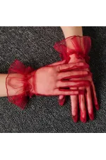Kısa Boy Likralı Güpürlü Yetişkin Tül Eldiven Kırmızı Renk Kısa Boy Likralı Güpürlü Yetişkin Tül Eldiven Kırmızı Renk