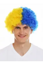 Sarı Lacivert Kıvırcık Afro Bonus Peruk Taraftar Bonus Saç Sarı Lacivert Kıvırcık Afro Bonus Peruk Taraftar Bonus Saç
