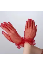 Kısa Boy Likralı Güpürlü Yetişkin Tül Eldiven Kırmızı Renk Kısa Boy Likralı Güpürlü Yetişkin Tül Eldiven Kırmızı Renk