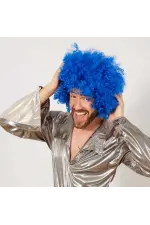 Mavi Renk Kıvırcık Afro Bonus Peruk Mavi Renk Kıvırcık Afro Bonus Peruk