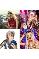 Sallanan Disko Top Küpeli Gözlük Retro Hawaii 5 Renk 6 Adet Sallanan Disko Top Küpeli Gözlük Retro Hawaii 5 Renk 6 Adet