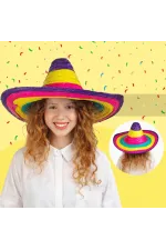 Sombrero Meksika Şapkası Renkli Örme Hasır Çocuk Boy Sombrero Meksika Şapkası Renkli Örme Hasır Çocuk Boy