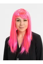 Şeker Pembesi Koyu Pembe Renk Uzun Düz Parti Peruğu Şeker Pembesi Koyu Pembe Renk Uzun Düz Parti Peruğu
