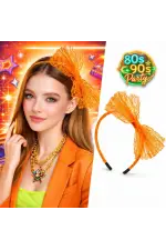 80’ler 90’lar Neon Turuncu Dantel Taç Fiyonklu 80’ler 90’lar Neon Turuncu Dantel Taç Fiyonklu