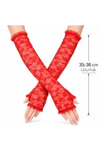 Uzun Zarif Dantel Eldiven Parmaksız Kırmızı 35 Cm Uzun Zarif Dantel Eldiven Parmaksız Kırmızı 35 Cm