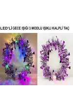 Kalp Püsküllü Gece Parıltısı 3 Modlu Led'li Işıklı Taç Mor Renk Kalp Püsküllü Gece Parıltısı 3 Modlu Led'li Işıklı Taç Mor Renk