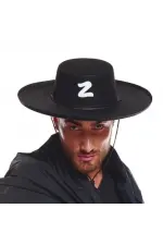 Z Logolu Yetişkin Boy Bağcıklı Zorro Şapkası Z Logolu Yetişkin Boy Bağcıklı Zorro Şapkası