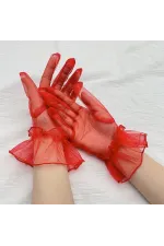 Kısa Boy Likralı Güpürlü Yetişkin Tül Eldiven Kırmızı Renk Kısa Boy Likralı Güpürlü Yetişkin Tül Eldiven Kırmızı Renk