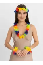 Rengarenk Hawaii Kolye Taç Bileklik Seti 4 Parça Rengarenk Hawaii Kolye Taç Bileklik Seti 4 Parça