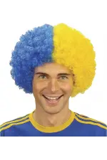 Sarı Lacivert Kıvırcık Afro Bonus Peruk Taraftar Bonus Saç Sarı Lacivert Kıvırcık Afro Bonus Peruk Taraftar Bonus Saç