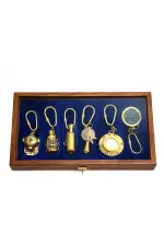 Ahşap Kutulu Denizci Temalı Pirinç Anahtarlık Seti Key-0285 Ahşap Kutulu Denizci Temalı Pirinç Anahtarlık Seti Key-0285