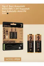Type-c Şarjlı 800mwh 1.5v Şarj Edilebilir 2’li Aaa İnce Pil - Lityum Iyon Batarya Type-c Şarjlı 800mwh 1.5v Şarj Edilebilir 2’li Aaa İnce Pil - Lityum Iyon Batarya