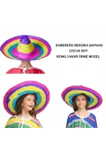 Sombrero Meksika Şapkası Renkli Örme Hasır Çocuk Boy Sombrero Meksika Şapkası Renkli Örme Hasır Çocuk Boy