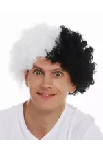 Siyah Beyaz Kıvırcık Afro Bonus Peruk Taraftar Bonus Saç Siyah Beyaz Kıvırcık Afro Bonus Peruk Taraftar Bonus Saç