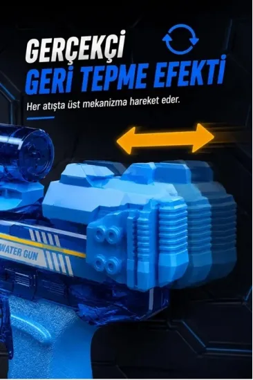 Sarjlı Otomatik Su Tabancası Led Işıklı Geniş Su Hazneli Gerçekçi Geri Tepme Efektli Uzak Menzilli Sarjlı Otomatik Su Tabancası Led Işıklı Geniş Su Hazneli Gerçekçi Geri Tepme Efektli Uzak Menzilli