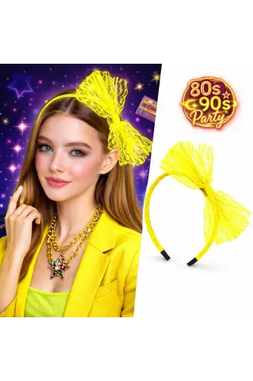 80’ler 90’lar Neon Sarı Dantel Taç Fiyonklu 80’ler 90’lar Neon Sarı Dantel Taç Fiyonklu