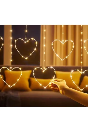 Kalpli Perde Led Işıklar, Sevgililer Günü Romantik Led Aydınlatma Kalpli Perde Led Işıklar, Sevgililer Günü Romantik Led Aydınlatma