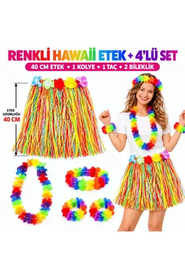Renkli Hawaii Etek 40 Cm Ve 4’lü Hawaii Seti Renkli Hawaii Etek 40 Cm Ve 4’lü Hawaii Seti