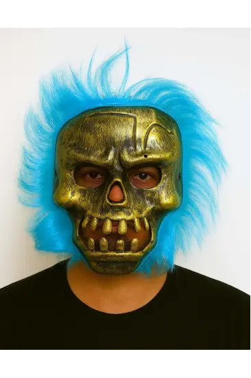 Wild Skull - Bakır Kafatası Turkuaz Saçlı İskelet Maske Wild Skull - Bakır Kafatası Turkuaz Saçlı İskelet Maske