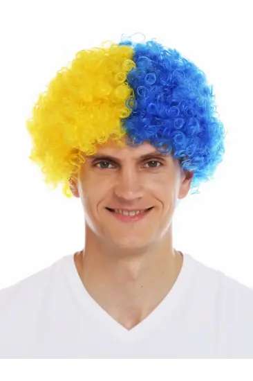Sarı Lacivert Kıvırcık Afro Bonus Peruk Taraftar Bonus Saç Sarı Lacivert Kıvırcık Afro Bonus Peruk Taraftar Bonus Saç