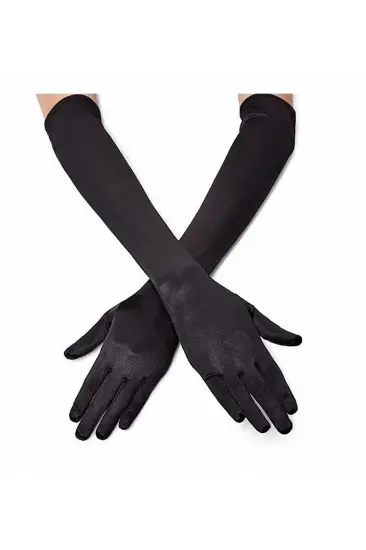 Siyah Renk Likralı Dirseğe Kadar Uzun Kumaş Eldiven 40 Cm Siyah Renk Likralı Dirseğe Kadar Uzun Kumaş Eldiven 40 Cm